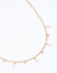 Gold Plated Cupchain Cubic Zirconia & Freshwater Pearl Drop Necklace - link has visual effect only