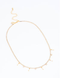 Gold Plated Cupchain Cubic Zirconia & Freshwater Pearl Drop Necklace - link has visual effect only
