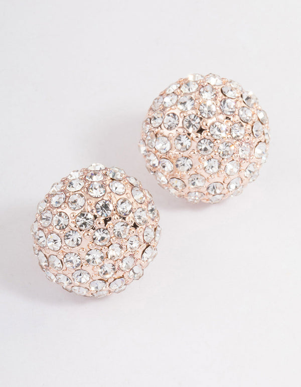 Rose Gold Pave Dome Ball Stud Earrings