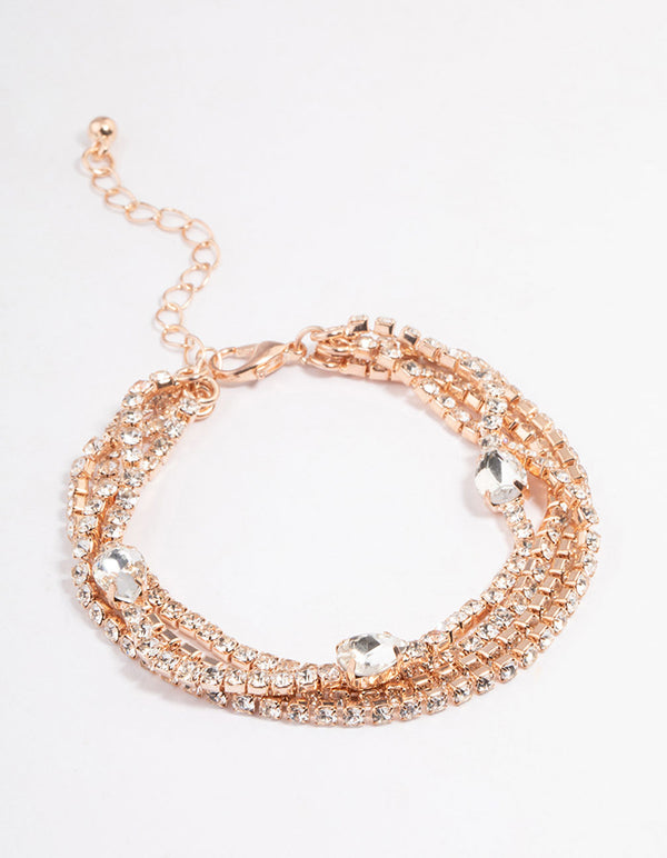Rose Gold Layered Cupchain Pearl Station Bracelet