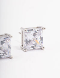 Rhodium Cubic Zirconia Square Statement Stud Earrings - link has visual effect only