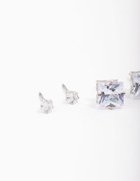 Rhodium Cubic Zirconia Square Graduated Earrings Pack - link has visual effect only