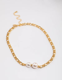 Gold Plated Double Pearl Figaro Necklace - link has visual effect only