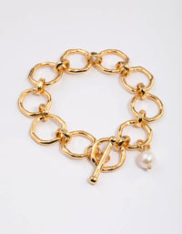 Gold Plated Molten Open Chain Freshwater Pearl Bracelet - link has visual effect only