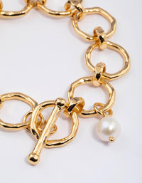 Gold Plated Molten Open Chain Freshwater Pearl Bracelet - link has visual effect only