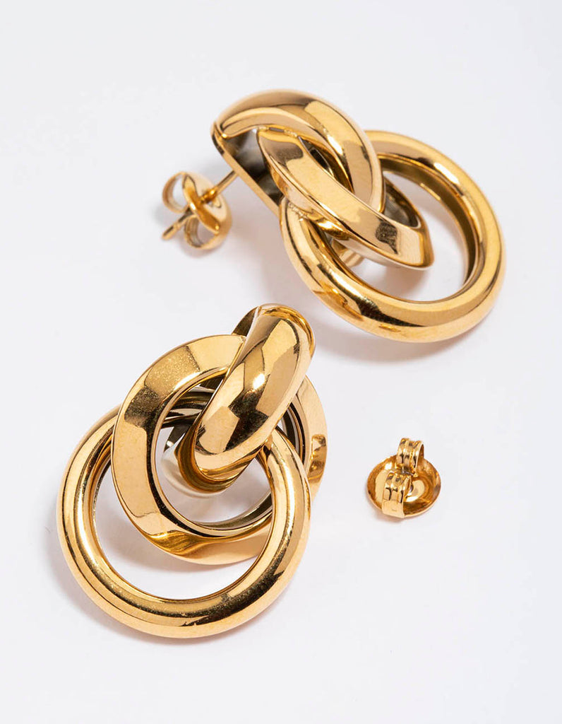 Gold Plated Stainless Steel Knotted Link Drop Earrings