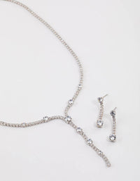 Silver Cubic Zirconia Mixed Y-Necklace & Earrings Set - link has visual effect only