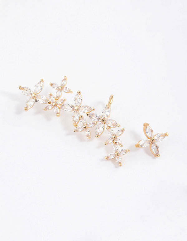 Gold Cubic Zirconia Flower Trail Ear Cuff