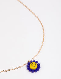 Gold Facet Beaded Smiley Face Pendant Necklace - link has visual effect only