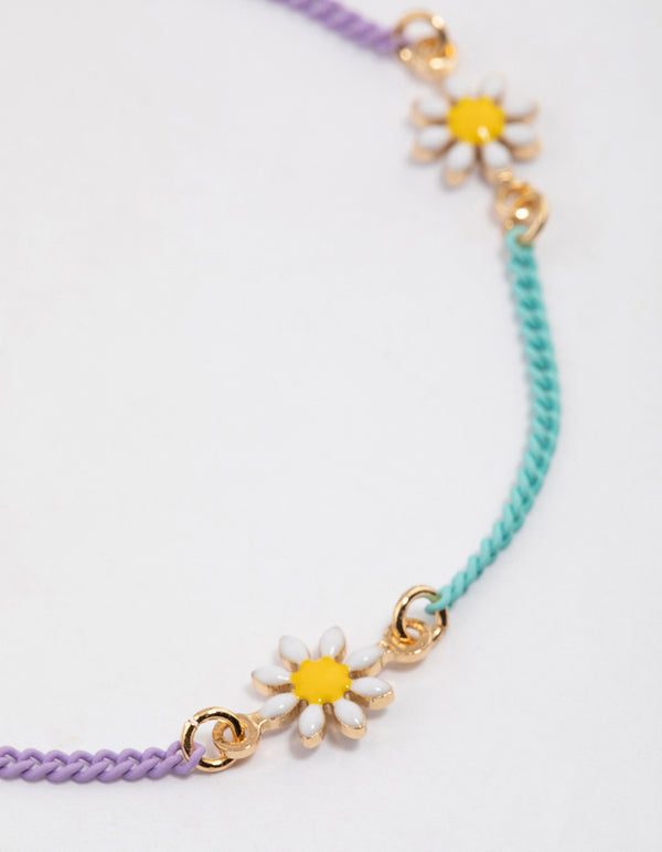 Gold Mixed Chain Daisy Bracelet