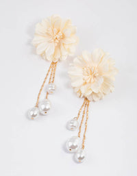 Gold Fabric Flower Pearly Drop Earrings - link has visual effect only