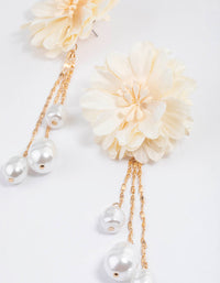 Gold Fabric Flower Pearly Drop Earrings - link has visual effect only