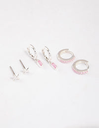 Silver Plated Brass  Barbie Baguette Huggie Earrings 6-Pack - link has visual effect only