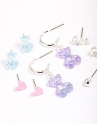 Silver Purple Cute Love Earrings 6-Pack - link has visual effect only