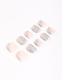 Tweens Silver Glitter & Blush Press On Nails - link has visual effect only