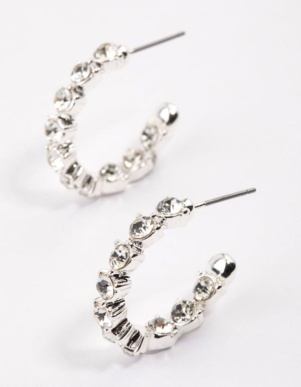 Silver Statement Diamante Hoop Earrings & Polishing Set