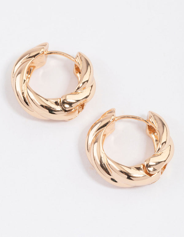 Gold Chunky Twisted Huggie Earrings & Polishing Set