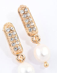 Gold Diamante Mini Pearl Drop Earrings & Polishing Set - link has visual effect only