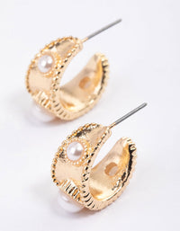 Gold Vintage Pearl Etched Hoop Earrings & Polishing Set - link has visual effect only