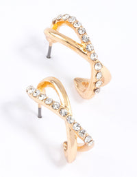 Gold Interlaced Diamante Hoop Earrings & Polishing Set - link has visual effect only