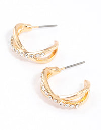 Gold Interlaced Diamante Hoop Earrings & Polishing Set - link has visual effect only