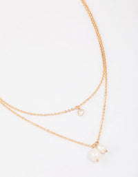 Gold Double Freshwater Pearl Diamante Necklace & Polishing Set - link has visual effect only