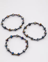 Gunmetal Triple Row Beaded & Facet Bracelet Pack - link has visual effect only