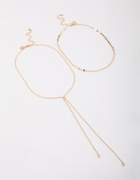 Gold Disc Link Layered Necklace - link has visual effect only