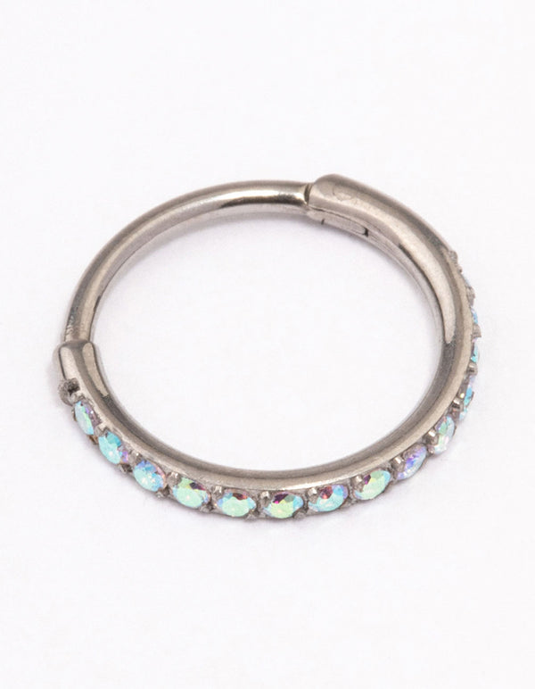 Titanium Single Half Cubic Zirconia Clicker Ring 8mm