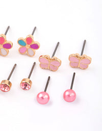 Kids Pink Watermelon & Flower Stud Earrings 6-Pack - link has visual effect only