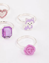 Kids Silver Diamante Rose Ring 6-Pack - link has visual effect only