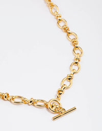 Gold Plated Oval Detailed Chain FOB Necklace - link has visual effect only