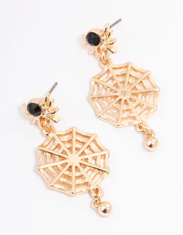 Black Stone Spiderweb Drop Earrings