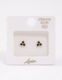 Gold Plated Sterling Silver Triangular Round Cubic Zirconia Stud Earrings - link has visual effect only