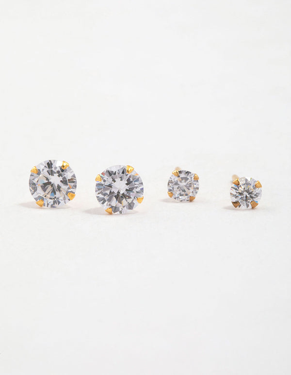 Gold Plated Sterling Silver Cubic Zirconia Stud Pack