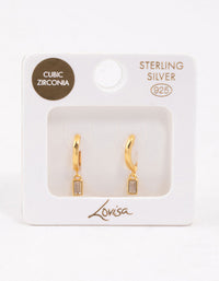 Gold Plated Sterling Silver Cubic Zirconia Baguette Drop Earrings - link has visual effect only