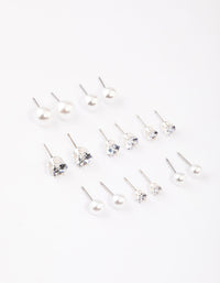 Silver Graduating Diamante & Pearl Earrings 8-Pack - link has visual effect only