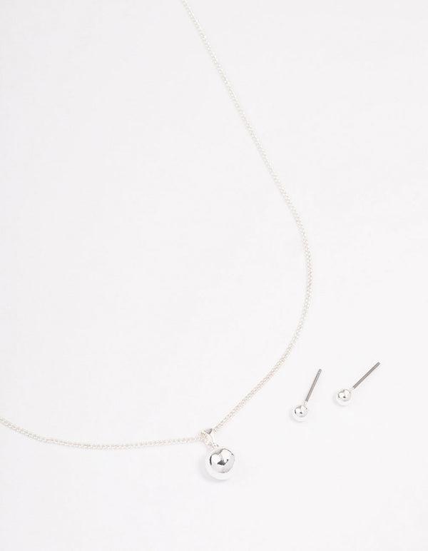 Silver Plain Ball Jewellery Set