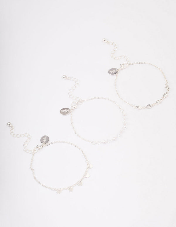 Silver Disc Pearl & Heart Bracelet Pack