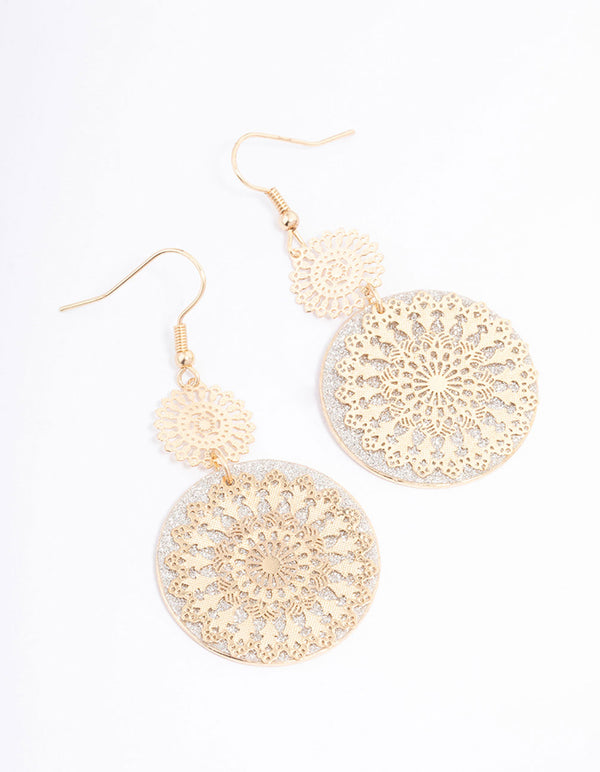 Gold Glitter Paper Flower Drop Earrings