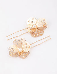 Gold Pearl Etched Flower Hair Pin Pack - link has visual effect only