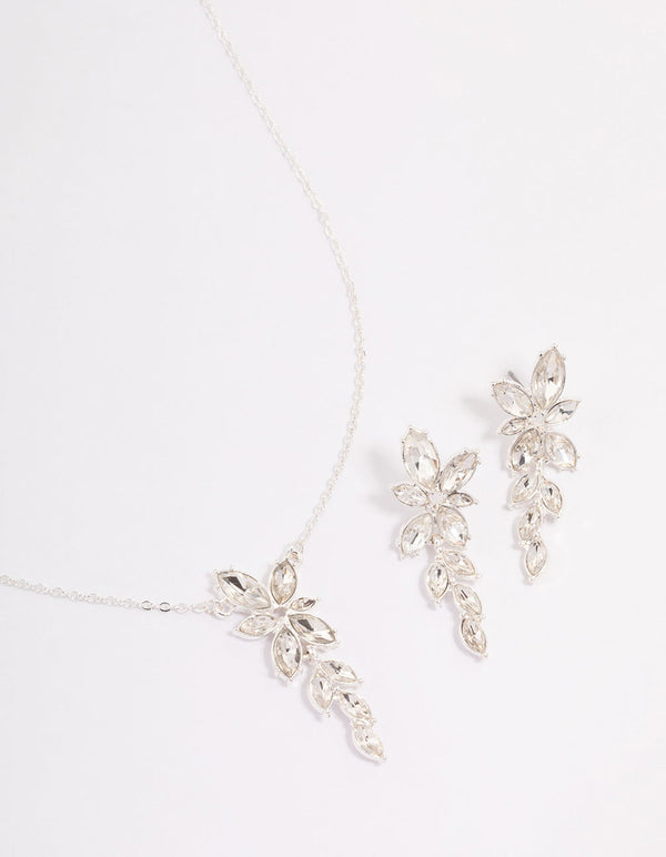 Silver Diamante Leaf Vine Jewellery Set