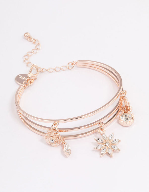 Rose Gold Floral Charm Wrist Cuff