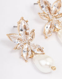 Gold Large Marquise Pearl Drop Earrings - link has visual effect only