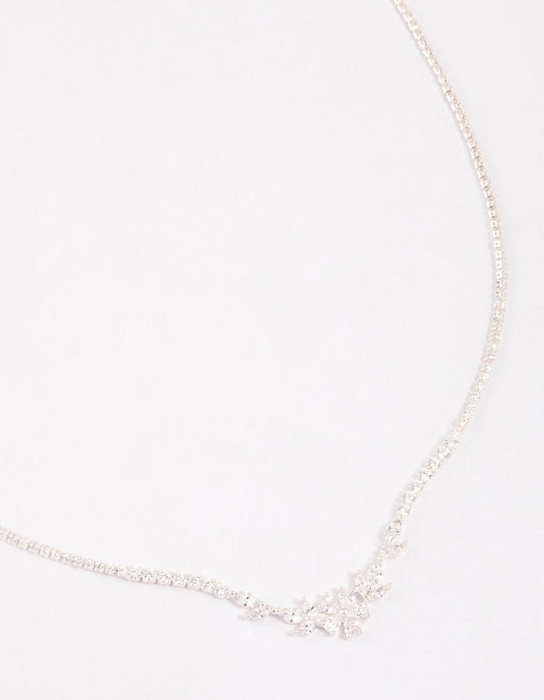 Silver Plated Cubic Zirconia Dainty Cupchain Floral Necklace