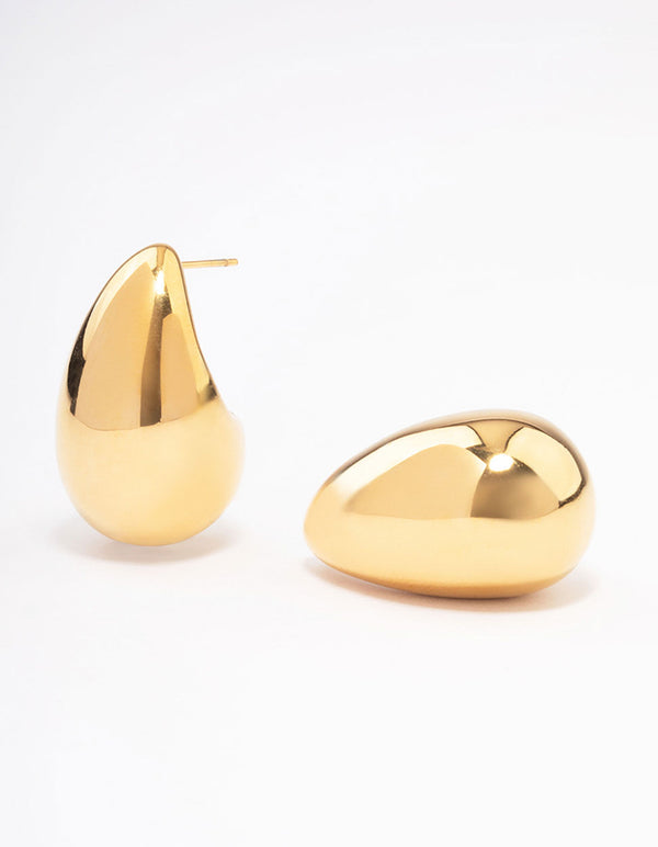 Waterproof Gold Plated Waterproof Stainless Steel Large Teardrop Earrings