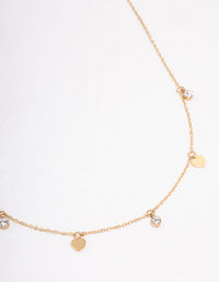 Waterproof Gold Plated Stainless Steel Diamante & Heart Droplet Short Necklace - link has visual effect only