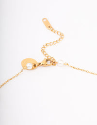 Gold Plated Stainless Steel Pearl Station Cross Necklace - link has visual effect only