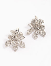 Rhodium Paved Flower Stud Earrings - link has visual effect only