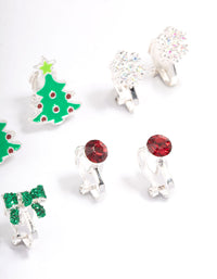 Kids Christmas Glitter Bow Clip On Earrings 5-Pack - link has visual effect only